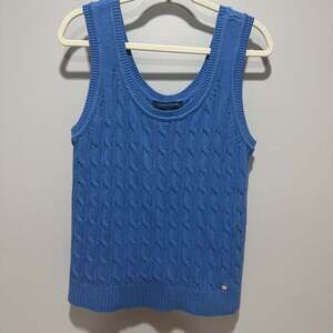 Tommy Hilfiger Women's Blue Cable Knit Sweater Vest, 100% cotton, Sz Large
